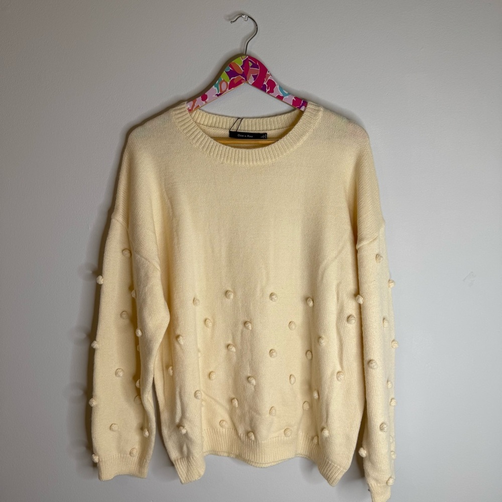 NWT Doe & Rae | Cream Pom-Pom Women Sweater | Size Large